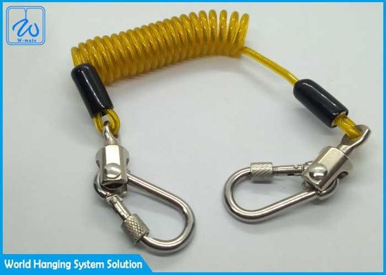 สายสีเหลืองลวดลวด Lanyard กับล็อค Screwgate Carabiner สําหรับเครื่องมือหยุดตก